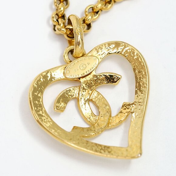 CHANEL CC Logos Heart Pendant Necklace 24" Gold Tone 95P Auth l11382 - Picture 12 of 16